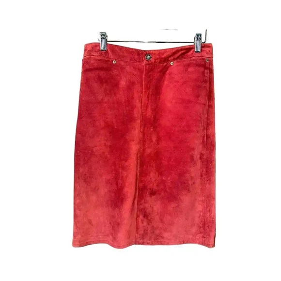 Gap Genuine Suede Leather Burnt Red Orange Pencil Skirt With Front Slit - Picture 1 of 5